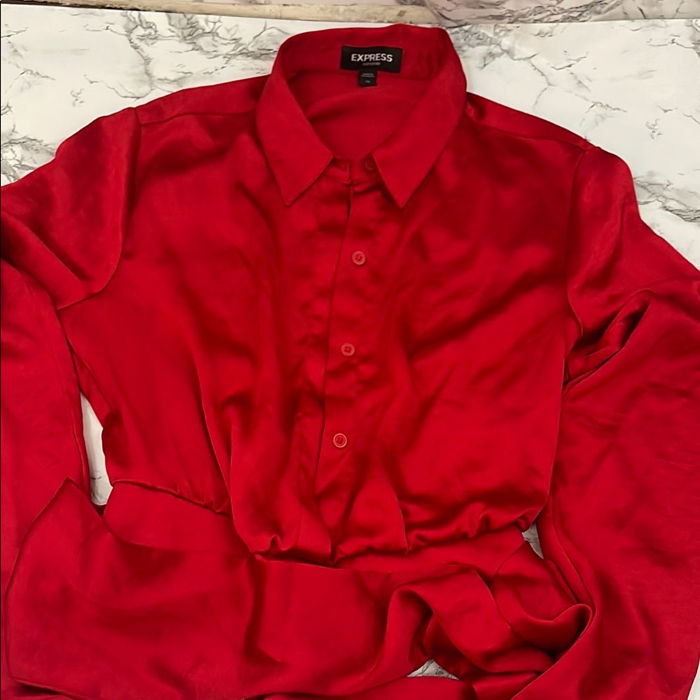 Express Red Casual Button Down Shirt